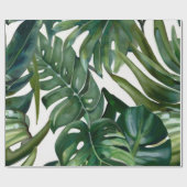 Papier Cadeau Aquarelle verte Feuilles tropicaux (Plat)