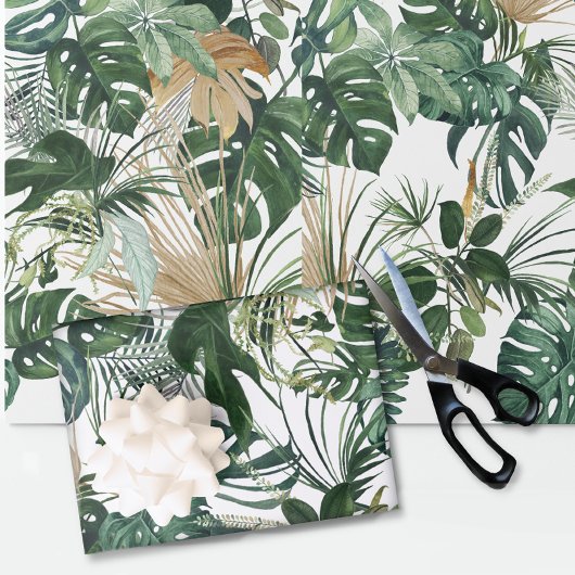 Papier Cadeau Aquarelle verte Feuilles tropicaux