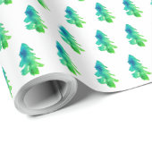 Papier Cadeau Aquarelle verte Pins de la forêt (Coin rond)