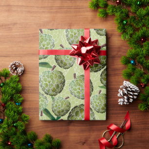 Papier Cadeau Aquarelle verte Pommes à sucre main tiré, vert