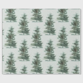 Papier Cadeau Aquarelle verte rustique Woodsy Arbre à pin d'hive (Plat)