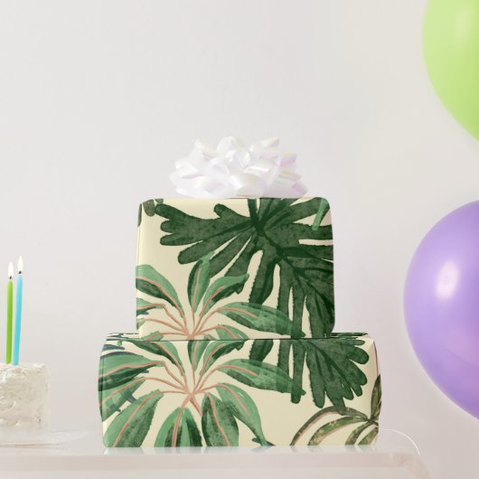 Papier Cadeau Aquarelle verte tropicale Feuilles Monstera & Palm (Cadeaux de fête)