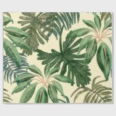 Papier Cadeau Aquarelle verte tropicale Feuilles Monstera & Palm (Plat)