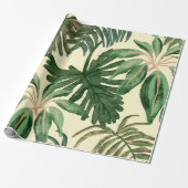 Papier Cadeau Aquarelle verte tropicale Feuilles Monstera & Palm (Déroulé)