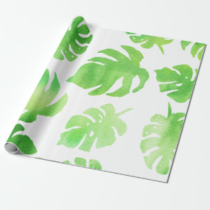 Papier Cadeau Aquarelle verte tropicale Grand Motif Feuille