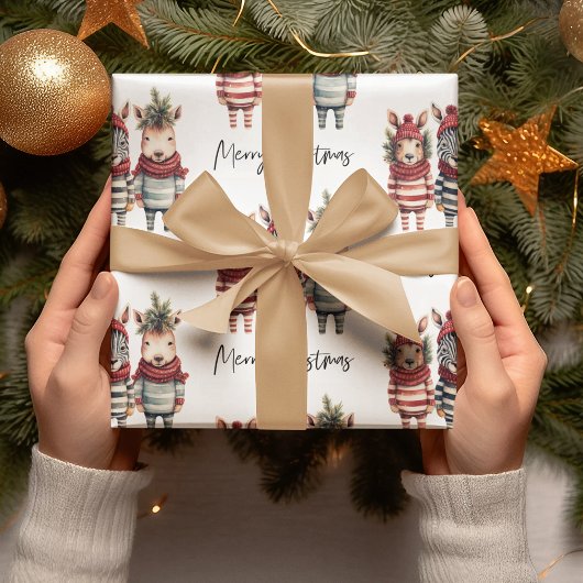 Papier Cadeau Aquarelle vintage Animaux de Noël