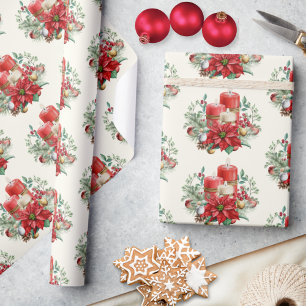 Papier Cadeau Aquarelle Vintage Art Rouge Noël Poinsettia