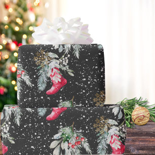 Papier Cadeau Aquarelle Vintage Élégant Stocker Arbre de Noël