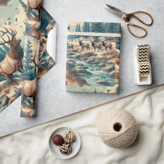 Papier Cadeau Aquarelle vintage Elk AI Art (Artisanat)