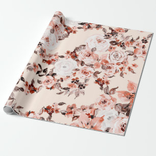 Papier Cadeau Aquarelle vintage floral transparent motif, brun