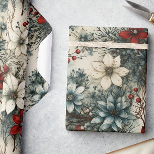 Papier Cadeau Aquarelle vintage Florale Poinsettia
