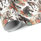 Papier Cadeau Aquarelle vintage Peinture Cheval sans joint (Coin rond)