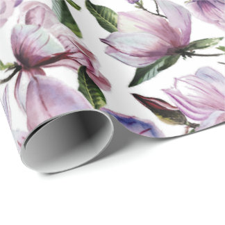 Papier Cadeau Aquarelle violet fleurs de magnolia motif