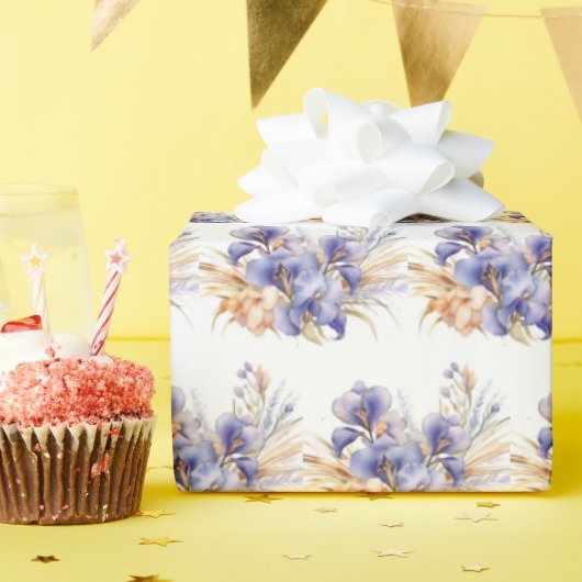 Papier Cadeau Aquarelle violet Iris Bouquet (Fête d'anniversaire)