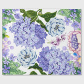 Papier Cadeau Aquarelle violet, rose, Fleurs de jardin bleues (Plat)