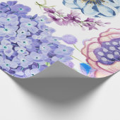 Papier Cadeau Aquarelle violet, rose, Fleurs de jardin bleues (Coin)