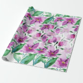 Papier Cadeau Aquarelle violette violet Floral peint à la main (Déroulé)