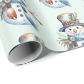 Papier Cadeau Aquarelle Whimsal Boho Snowman Noël (Coin rond)