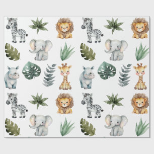 Papier Cadeau Aquarelle Whimsical Adorable Baby Safari Animaux