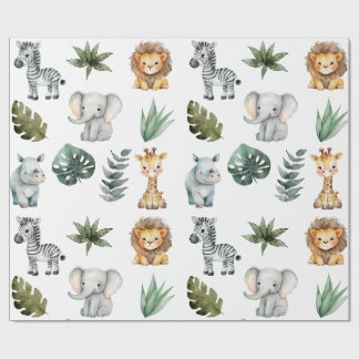 Papier Cadeau Aquarelle Whimsical Adorable Baby Safari Animaux