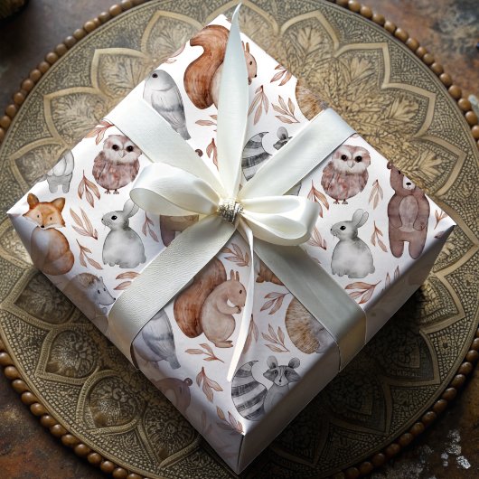 Papier Cadeau Aquarelle Whimsical Animaux de la forêt