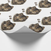 Papier Cadeau Aquarelle Wolf & Traces Animal Nature Art (Coin)