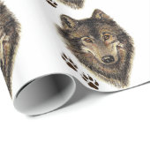 Papier Cadeau Aquarelle Wolf & Traces Animal Nature Art (Coin rond)