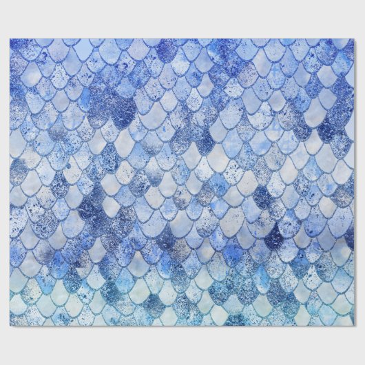 Papier Cadeau Aquarelle Wonky Ocean Blue Parties scintillant sir (Plat)