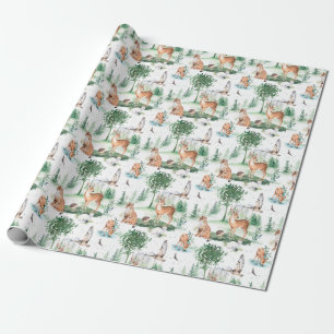Papier Cadeau Aquarelle Woodland Baby Motif animal