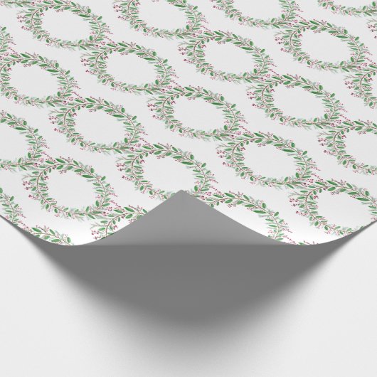 Papier Cadeau Aquarelle Wreath Papier d'enveloppement de Noël (Coin)