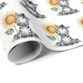 Papier Cadeau Aquarelle Zèbre avec tournesol (Coin rond)