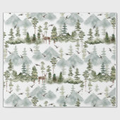 Papier Cadeau Aquarelles Et Noël Vert Cerf (Plat)