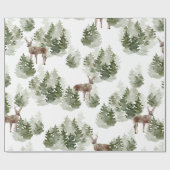 Papier Cadeau Aquarelles Et Noël Vert Cerf (Plat)