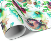 Papier Cadeau Aquarelles Pastel Fleurs Abstraites (Coin rond)