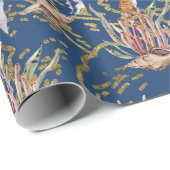 Papier Cadeau Aquarium des hippocampes de corail sous-marin Gold (Coin rond)