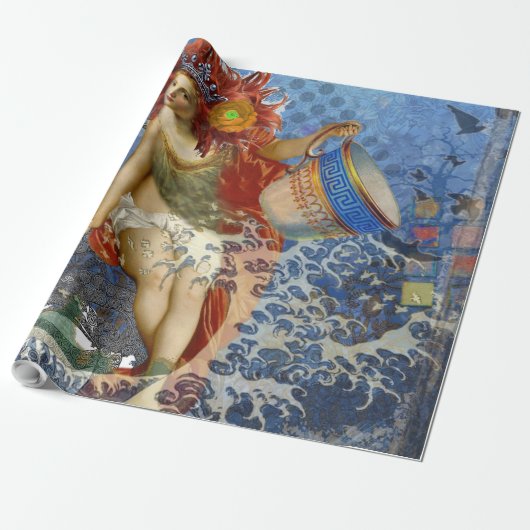Papier Cadeau Aquarius Mermaid Bleu gothique (Déroulé)