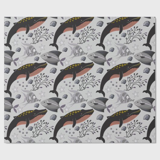 Papier Cadeau Aquatic animals pattern | ocean underwater life 22 (Plat)