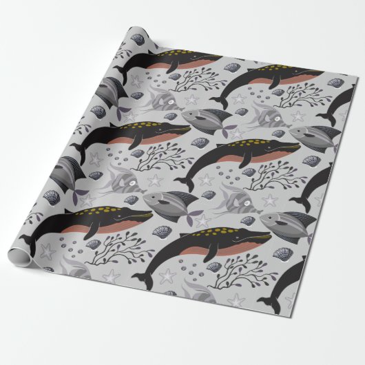 Papier Cadeau Aquatic animals pattern | ocean underwater life 22 (Déroulé)
