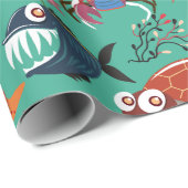 Papier Cadeau Aquatic animals pattern | ocean underwater life 33 (Coin rond)
