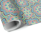 Papier Cadeau Arabe Boho Elégant Géométrique Marocain Bleu Vert (Coin rond)