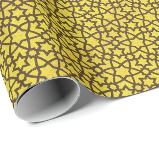 Papier Cadeau Arabesque en jaune et noir (Coin rond)