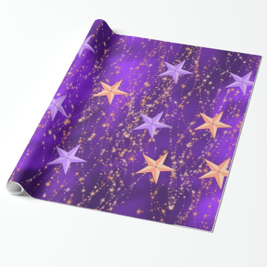 Papier Cadeau Arabian Nights Purple & Gold Stars (Déroulé)