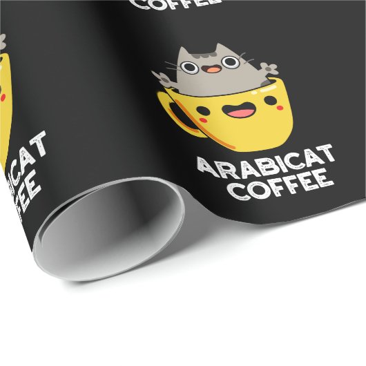 Papier Cadeau Arabicat Coffee Funny Arabica Cat Pun Dark BG (Coin rond)