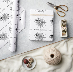 Papier Cadeau Araignée minimale et toile d'araignée Joyeux Hallo
