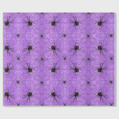 Papier Cadeau Araignées d'Halloween violettes (Plat)