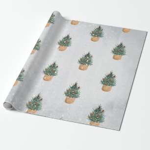 Papier Cadeau Arbre à feuilles persistantes,Cônes de pin, Vacanc
