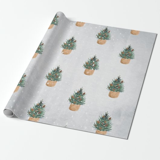 Papier Cadeau Arbre à feuilles persistantes,Cônes de pin, Vacanc (Déroulé)