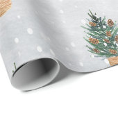 Papier Cadeau Arbre à feuilles persistantes,Cônes de pin, Vacanc (Coin rond)