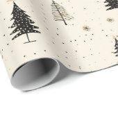 Papier Cadeau Arbre à pin à crème dessinée à la main (Coin rond)