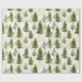 Papier Cadeau Arbre à pin vert Sage (Plat)